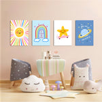Lovely Day Sun & Stars 4 Pieces Kids Metal Wall Art.