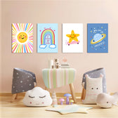 Lovely Day Sun & Stars 4 Pieces Kids Metal Wall Art.