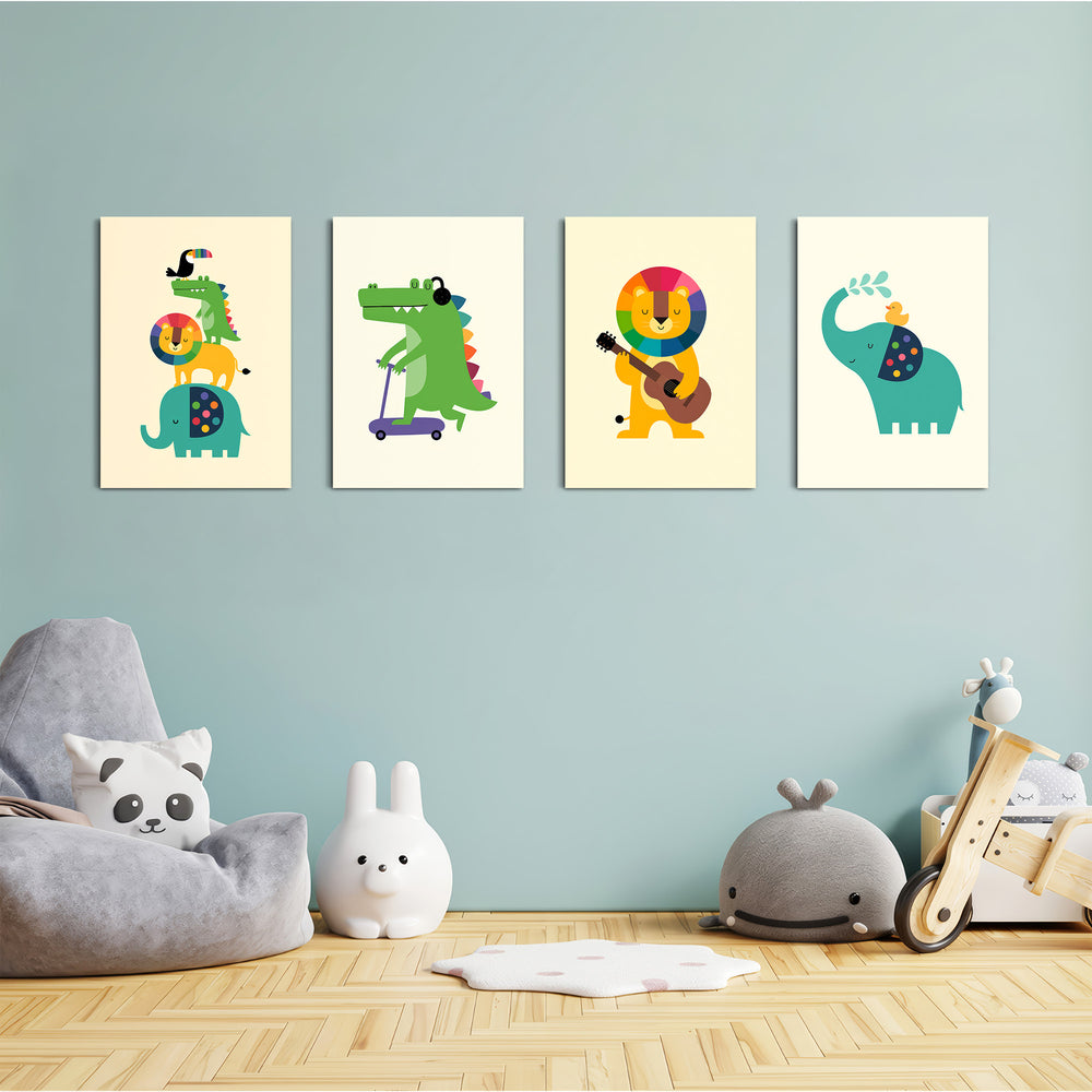 Rainbow Mane Animals 4 Pieces Kids Metal Wall Art.