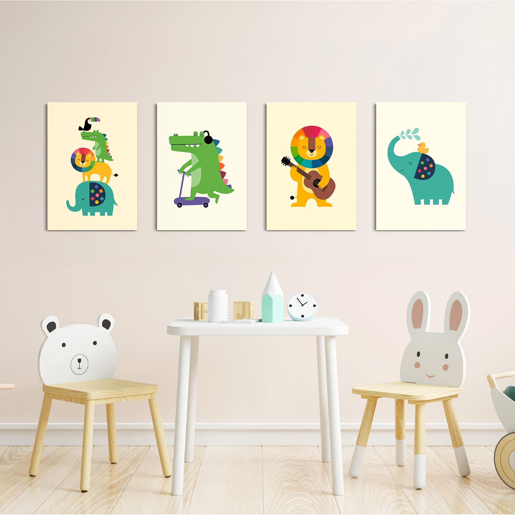 Rainbow Mane Animals 4 Pieces Kids Metal Wall Art.