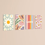 Retro Daisy Love Floral 4 Pieces Kids Metal Wall Art.