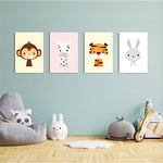 Cute Baby Animals Monkey Giraffe Tiger 4 Pieces Kids Metal Wall Art.