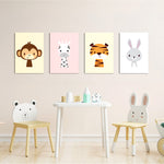 Cute Baby Animals Monkey Giraffe Tiger 4 Pieces Kids Metal Wall Art.