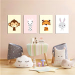 Cute Baby Animals Monkey Giraffe Tiger 4 Pieces Kids Metal Wall Art.