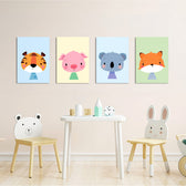 Cute Baby Animals Tiger Pig Koala Fox 4 Pieces Kids Metal Wall Art.