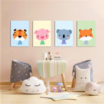 Cute Baby Animals Tiger Pig Koala Fox 4 Pieces Kids Metal Wall Art.