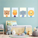 Dapper Baby Animals Bear Giraffe Elephant Lion 4 Pieces Kids Metal Wall Art.