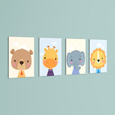 Dapper Baby Animals Bear Giraffe Elephant Lion 4 Pieces Kids Metal Wall Art.
