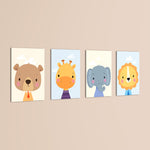 Dapper Baby Animals Bear Giraffe Elephant Lion 4 Pieces Kids Metal Wall Art.