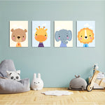Dapper Baby Animals Bear Giraffe Elephant Lion 4 Pieces Kids Metal Wall Art.