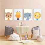 Dapper Baby Animals Bear Giraffe Elephant Lion 4 Pieces Kids Metal Wall Art.