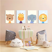 Dapper Baby Animals Bear Giraffe Elephant Lion 4 Pieces Kids Metal Wall Art.