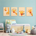 Happy Giraffe Hello Hi 4 Pieces Kids Metal Wall Art.
