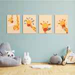 Happy Giraffe Hello Hi 4 Pieces Kids Metal Wall Art.