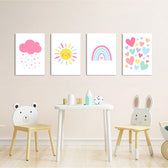 Pastel Rainbow Sun Cloud Hearts 4 Pieces Kids Metal Wall Art.
