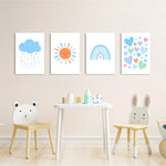 Blue Rainbow Sun Cloud Hearts 4 Pieces Kids Metal Wall Art.
