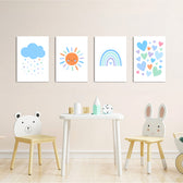 Blue Rainbow Sun Cloud Hearts 4 Pieces Kids Metal Wall Art.