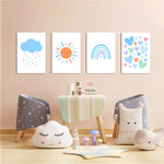 Blue Rainbow Sun Cloud Hearts 4 Pieces Kids Metal Wall Art.