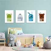 Scandinavian Animals Frog Walrus Dog Bear 4 Pieces Kids Metal Wall Art.