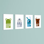 Scandinavian Animals Frog Walrus Dog Bear 4 Pieces Kids Metal Wall Art.
