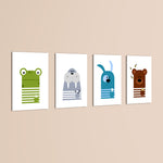 Scandinavian Animals Frog Walrus Dog Bear 4 Pieces Kids Metal Wall Art.