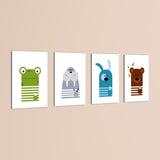 Scandinavian Animals Frog Walrus Dog Bear 4 Pieces Kids Metal Wall Art.