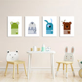 Scandinavian Animals Frog Walrus Dog Bear 4 Pieces Kids Metal Wall Art.