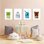Scandinavian Animals Frog Walrus Dog Bear 4 Pieces Kids Metal Wall Art.