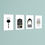 Black and White Animals Zebra Gorilla Penguin Hippo 4 Pieces Kids Metal Wall Art.