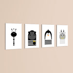 Black and White Animals Zebra Gorilla Penguin Hippo 4 Pieces Kids Metal Wall Art.