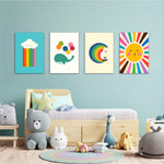 Rainbow Sky Friends 4 Pieces Kids Metal Wall Art.