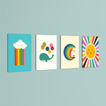 Rainbow Sky Friends 4 Pieces Kids Metal Wall Art.