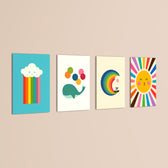 Rainbow Sky Friends 4 Pieces Kids Metal Wall Art.