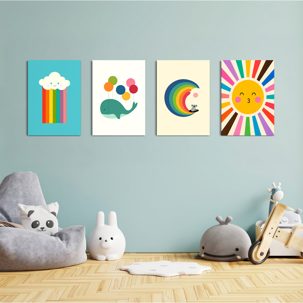 Rainbow Sky Friends 4 Pieces Kids Metal Wall Art.