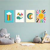 Rainbow Sky Friends 4 Pieces Kids Metal Wall Art.