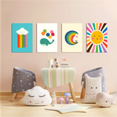 Rainbow Sky Friends 4 Pieces Kids Metal Wall Art.