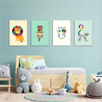 Geometric Rainbow Animals 4 Pieces Kids Metal Wall Art.