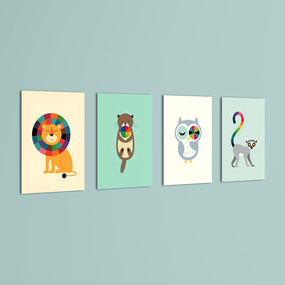 Geometric Rainbow Animals 4 Pieces Kids Metal Wall Art.