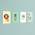 Geometric Rainbow Animals 4 Pieces Kids Metal Wall Art.
