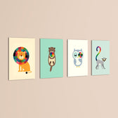 Geometric Rainbow Animals 4 Pieces Kids Metal Wall Art.