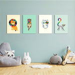Geometric Rainbow Animals 4 Pieces Kids Metal Wall Art.