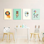 Geometric Rainbow Animals 4 Pieces Kids Metal Wall Art.