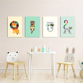 Geometric Rainbow Animals 4 Pieces Kids Metal Wall Art.
