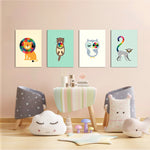 Geometric Rainbow Animals 4 Pieces Kids Metal Wall Art.
