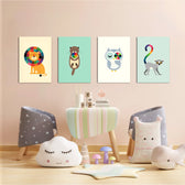 Geometric Rainbow Animals 4 Pieces Kids Metal Wall Art.