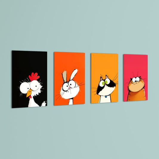 Funny Big-Eyed Pets 4 Pieces Kids Metal Wall Art.