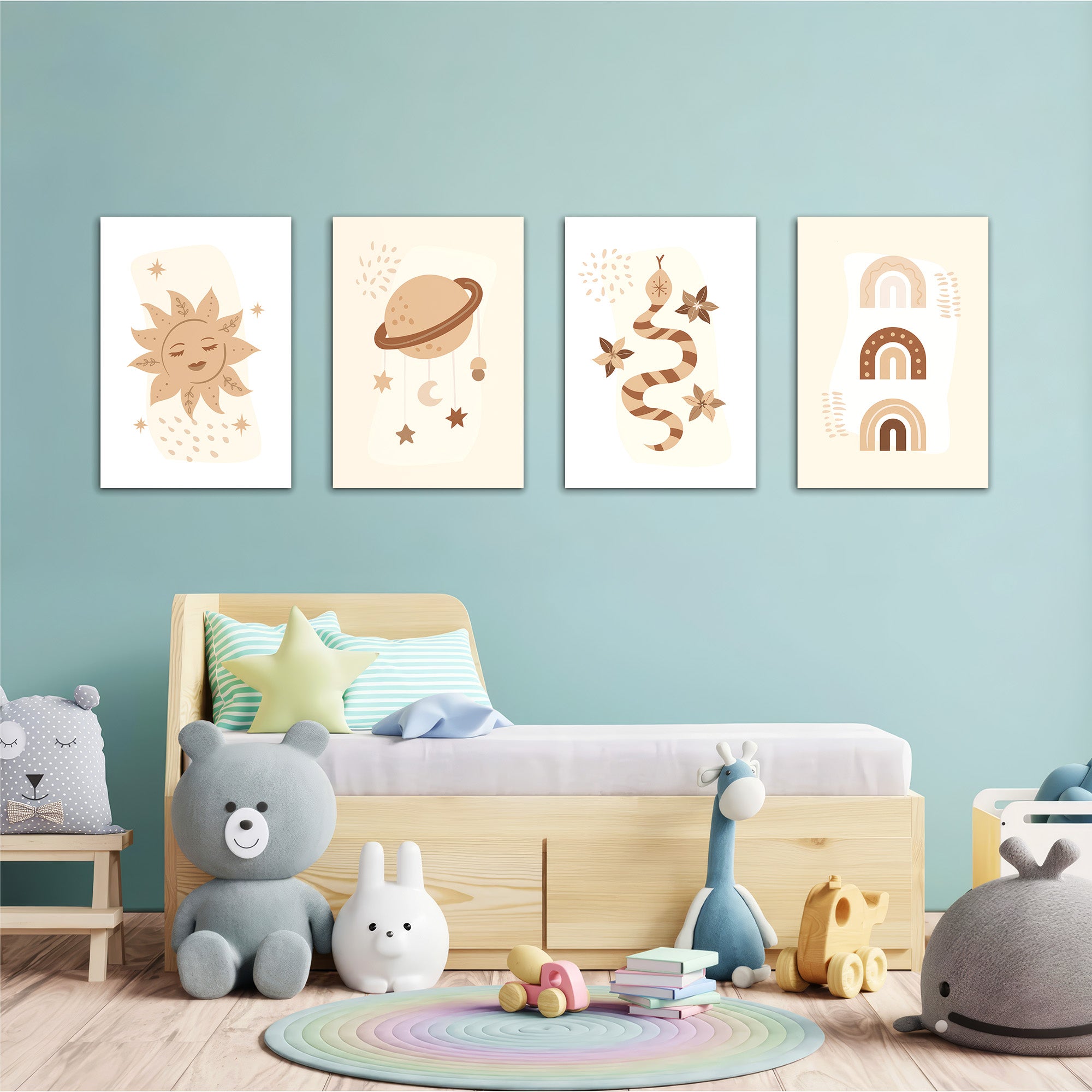 Boho Celestial Magic 4 Pieces Kids Metal Wall Art.