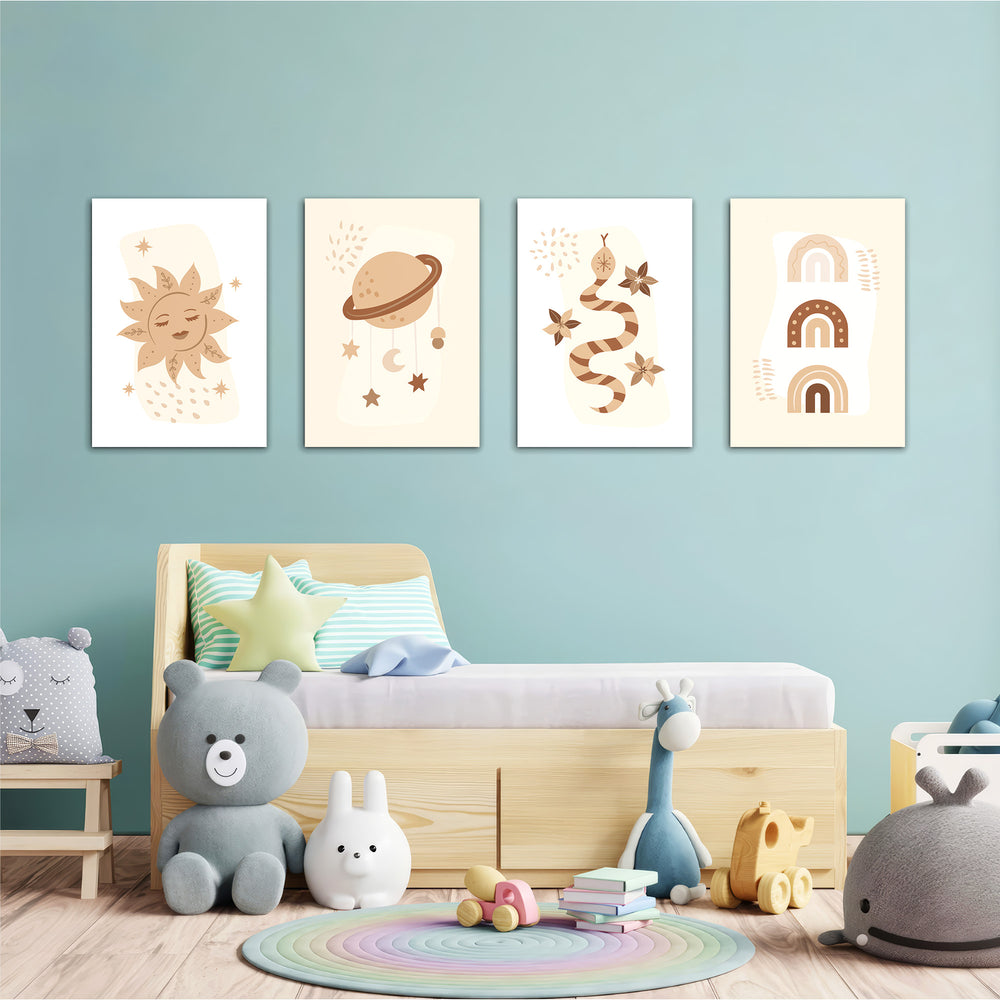 Boho Celestial Magic 4 Pieces Kids Metal Wall Art.
