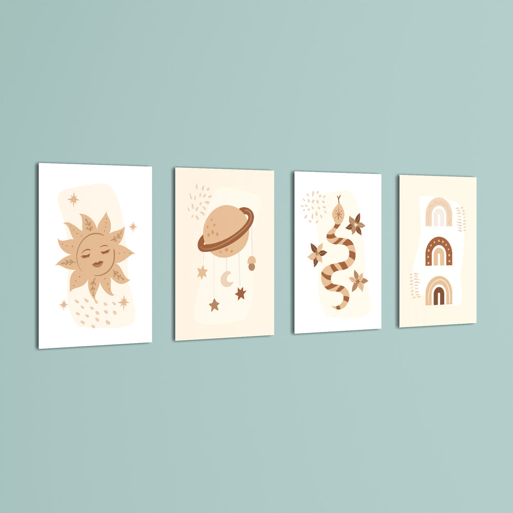 Boho Celestial Magic 4 Pieces Kids Metal Wall Art.