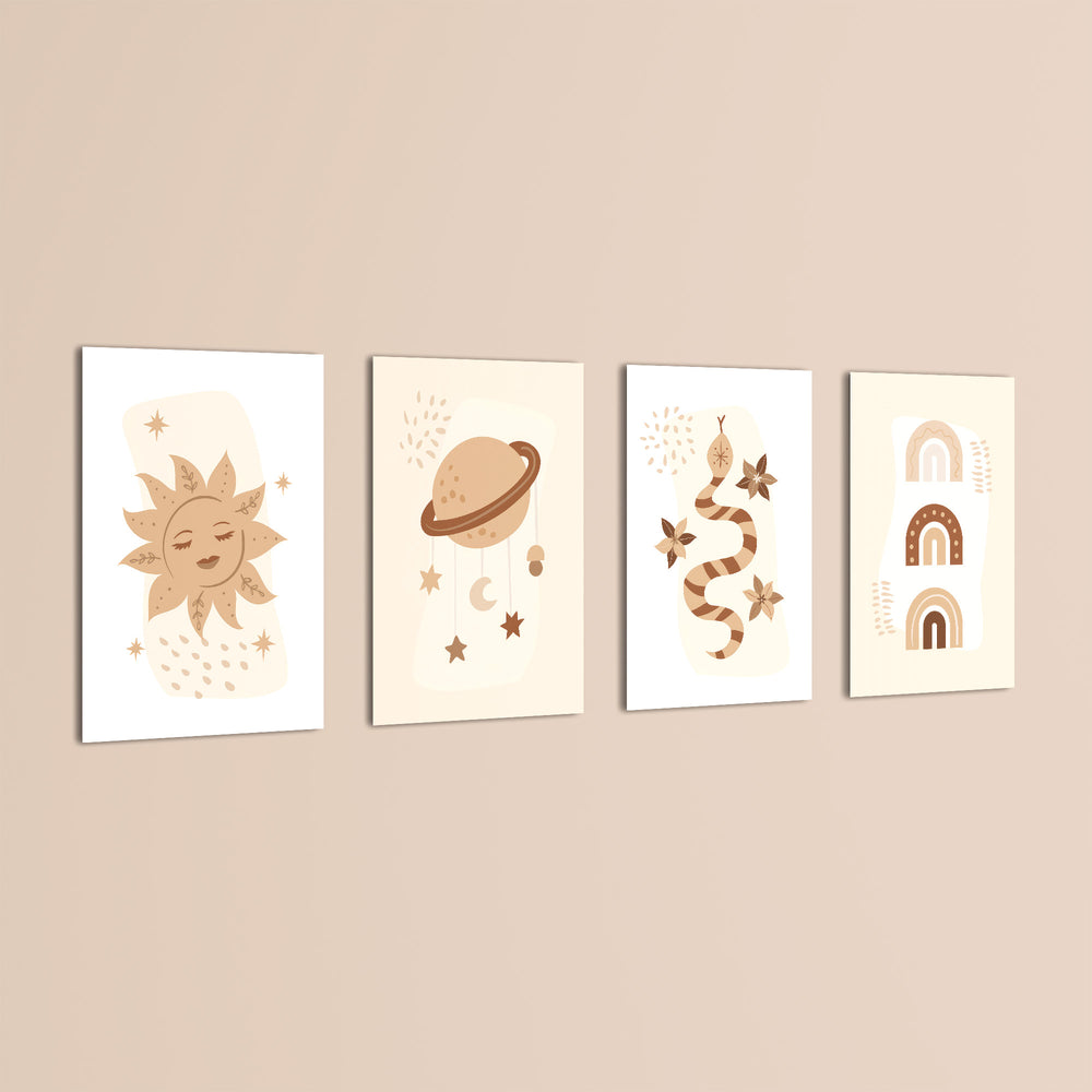 Boho Celestial Magic 4 Pieces Kids Metal Wall Art.